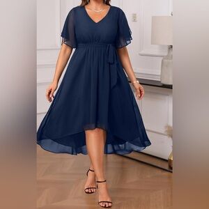Elegant Navy Blue Chiffon Dress